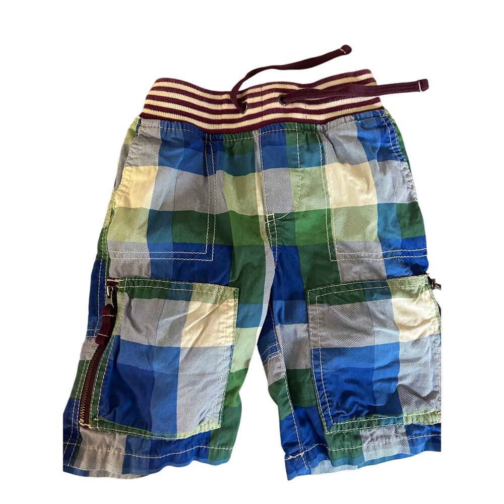 Mini Boden blue green plaid Shorts size 3-4